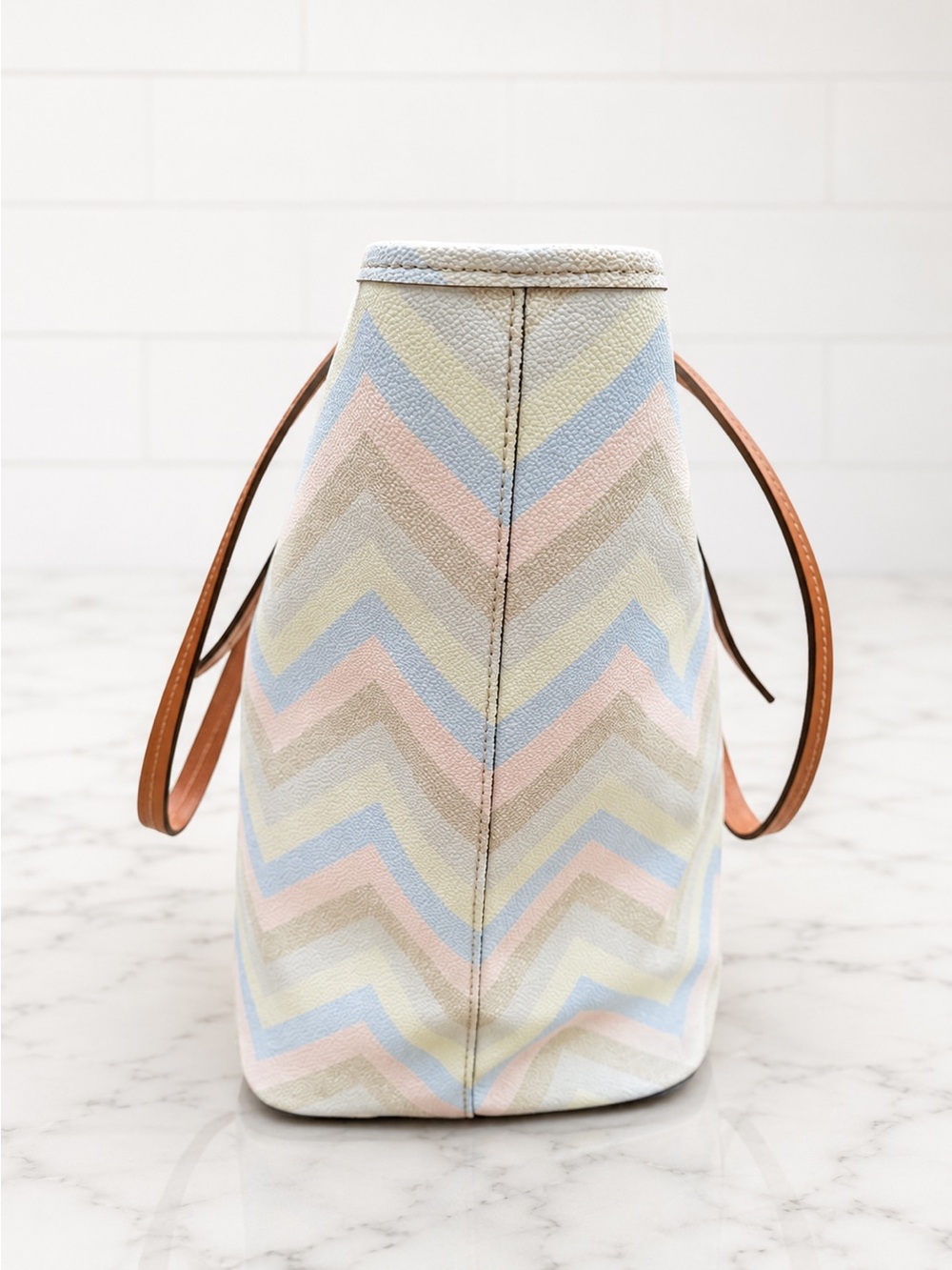 Dooney & Bourke Pastel Chevron Dover Tote with Tan Leather Straps - Picture 5 of 8